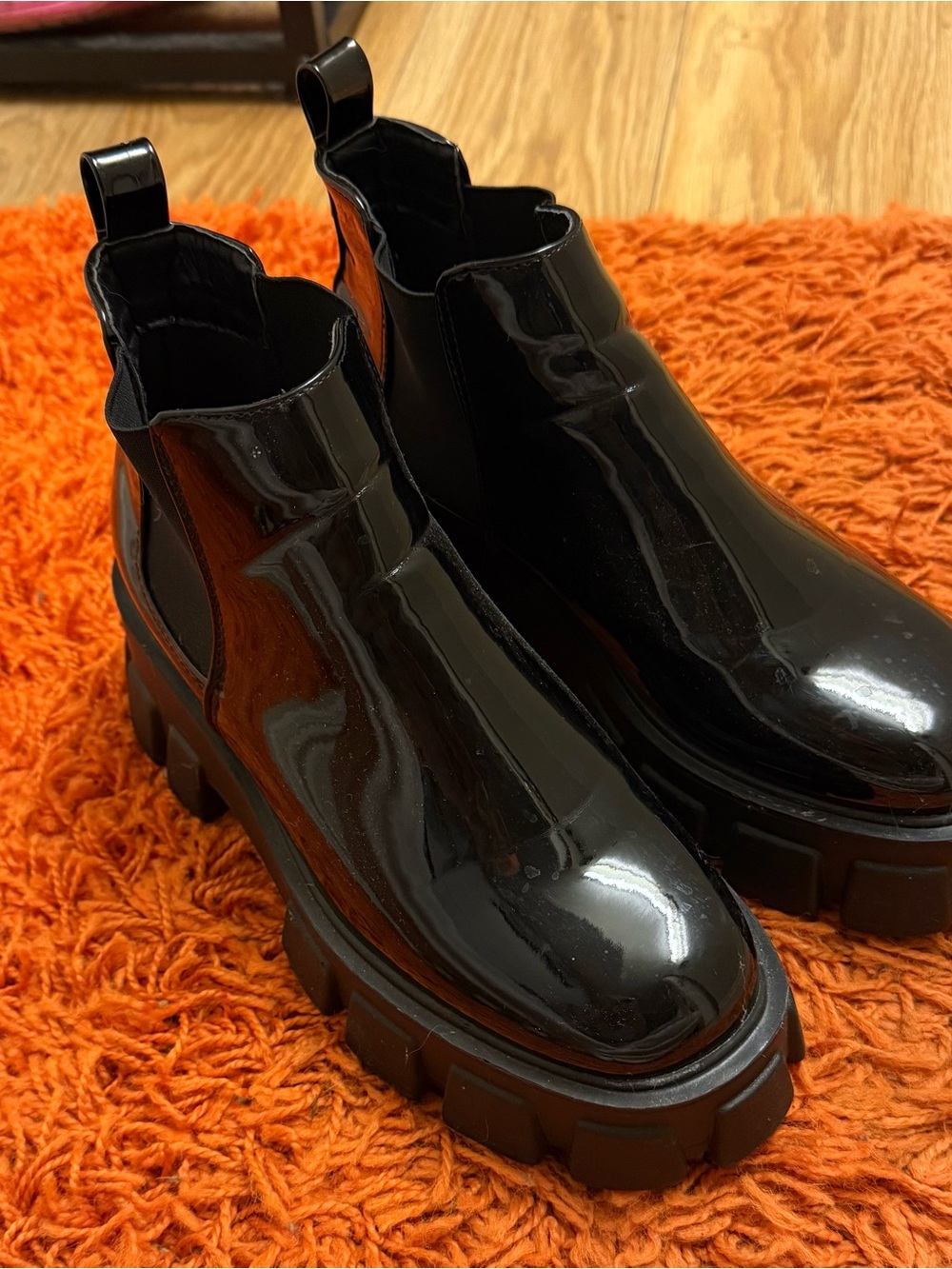 ASOS Black Patent Lug Sole Chelsea Boots